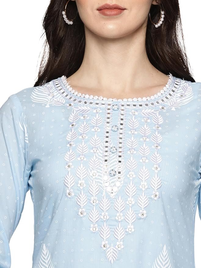 Floral Embroidered with Lace Straight Kurta Pant with Dupatta Set